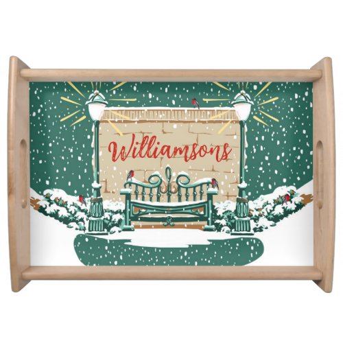 Personalized Snowy Winter Family Garden Christmas Serving Tray