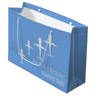 Personalized Soaring High Airplanes Art, Blue    Large Gift Bag
