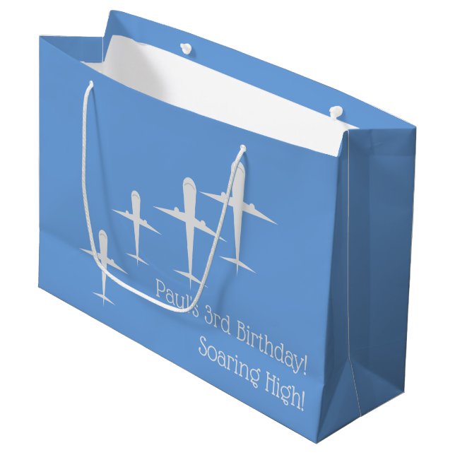 Personalized Soaring High Airplanes Art, Blue    Large Gift Bag (Front Angled)