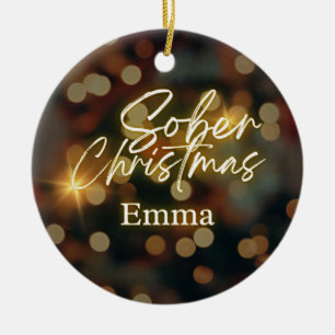 Personalized sober christmas ceramic ornament