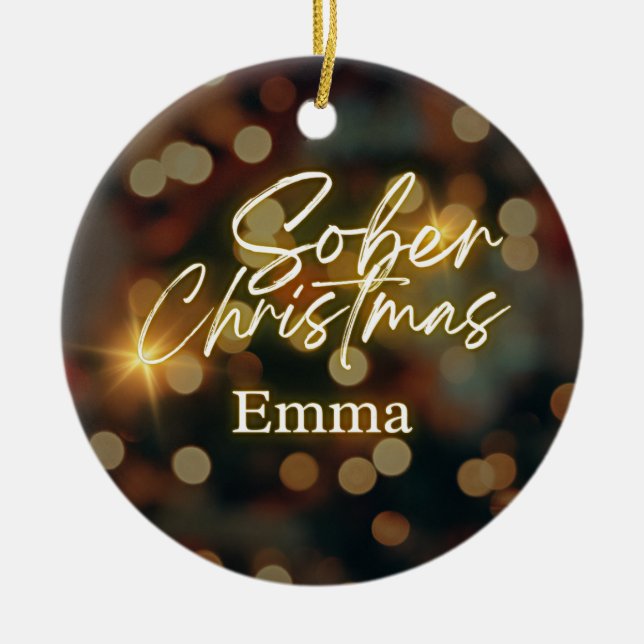 Personalized sober christmas ceramic ornament (Front)