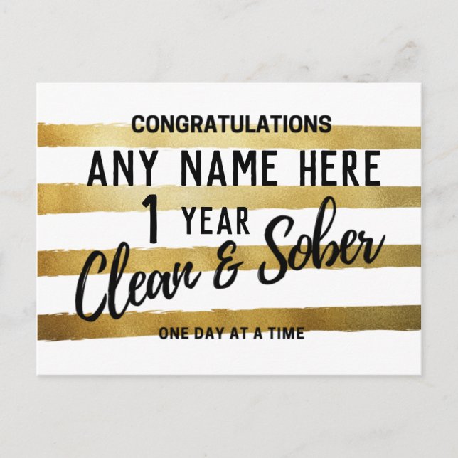 personalized sobriety 12 step recovery milestone postcard (Front)