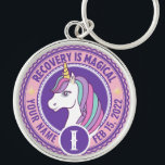 Personalized Sobriety Anniversary Gift for Women Keychain<br><div class="desc">Our Addiction Recovery Medallion Keychains are a perfect way to recognize a Sobriety Birthday or Recovery Anniversary because they offer something that mass produced medallion keychains just can't... the option to personalize! Make them feel unique and appreciated by giving personalized. Add any name, recovery date and length of sobriety! Custom...</div>