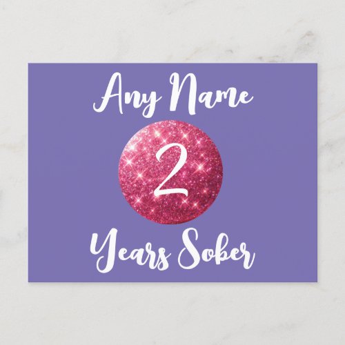 Personalized Sobriety Birthday Card Pink Glitter 