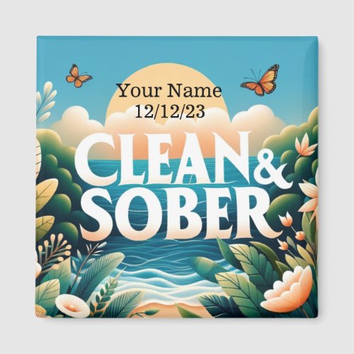 Personalized Sobriety Clean  Sober Magnet