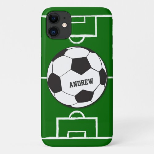 Personalized Soccer Ball and Field iPhone 11 Case