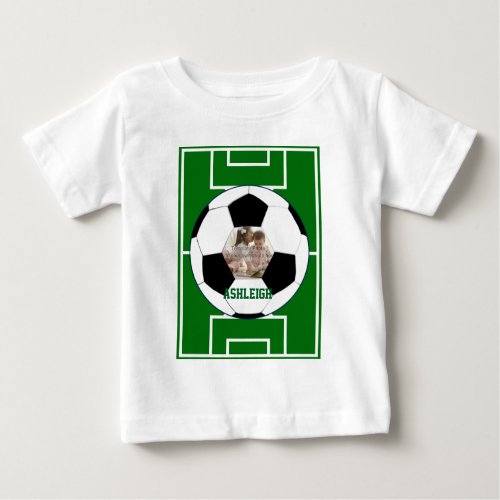 Personalized Soccer Ball and Field Photo template Baby T_Shirt