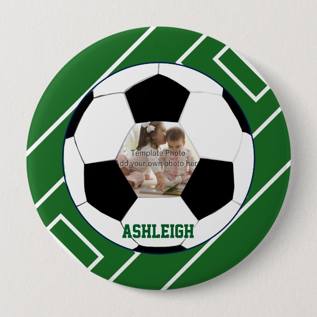 Personalized Soccer Ball and Field Photo template Button (Front)