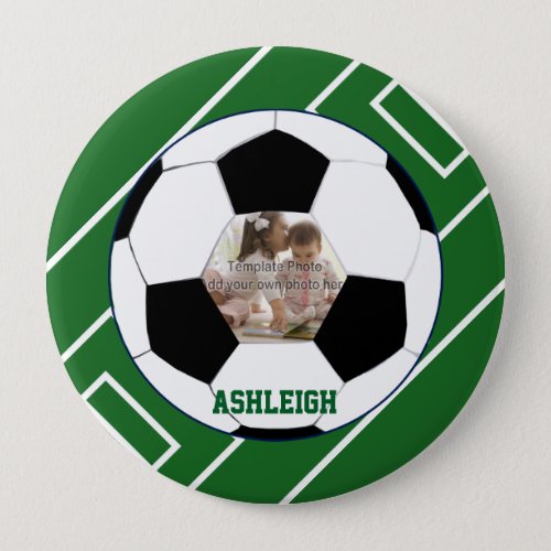 Personalized Soccer Ball and Field Photo template Button