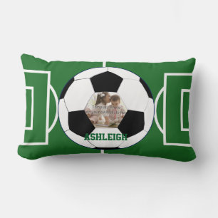 Personalized Soccer Ball and Field Photo template Lumbar Pillow