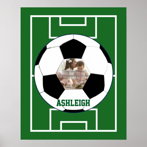 Personalized Soccer Ball and Field Photo template Poster