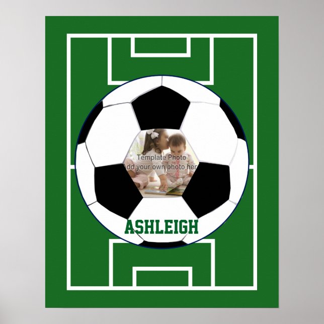 Personalized Soccer Ball and Field Photo template Poster (Front)