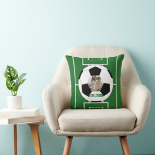 Personalized Soccer Ball and Field Photo template Throw Pillow