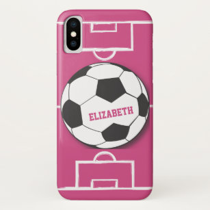 Personalized Soccer Ball and Field Pink iPhone XS Case