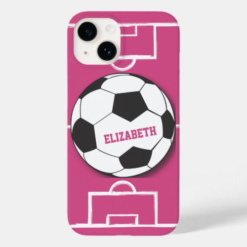 Personalized Soccer Ball and Field Pink Case_Mate iPhone 14 Case