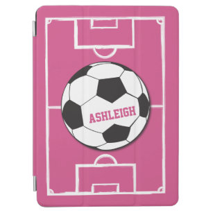Personalized Soccer Ball and Field Pink iPad Air Cover