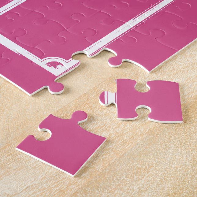Personalized Soccer Ball and Field Pink Jigsaw Puzzle (Side)