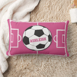 Personalized Soccer Ball and Field Pink Lumbar Pillow