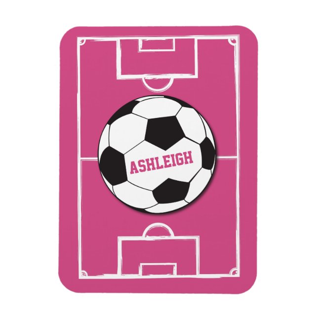 Personalized Soccer Ball and Field Pink Magnet (Vertical)