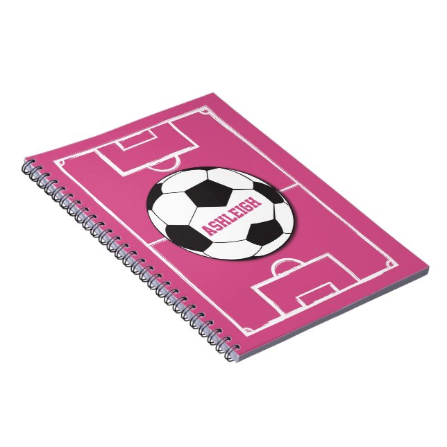 Personalized Soccer Ball and Field Pink Notebook (Right Side)