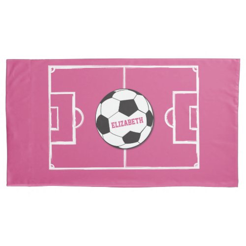 Personalized Soccer Ball and Field Pink Pillow Case