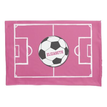 Personalized Soccer Ball And Field Pink Pillow Case by giftsbonanza at Zazzle