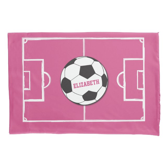 Personalized Soccer Ball and Field Pink Pillow Case (Front)