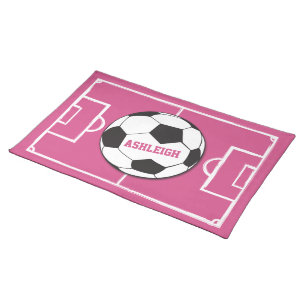 Personalized Soccer Ball and Field Pink Placemat