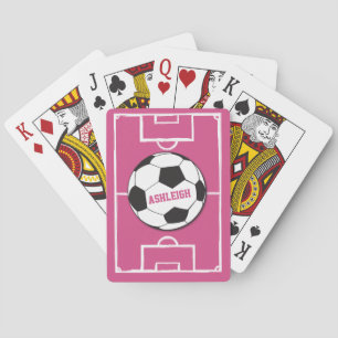 Personalized Soccer Ball and Field Pink Poker Cards