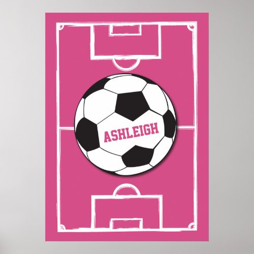 Personalized Soccer Ball and Field Pink Poster