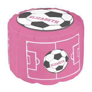 Personalized Soccer Ball and Field Pink Pouf