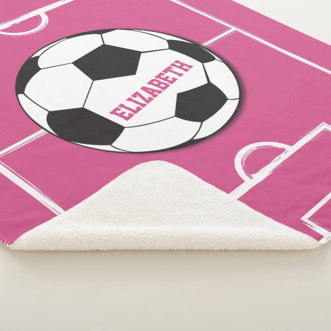 Personalized Soccer Ball and Field Pink Sherpa Blanket (3/4)