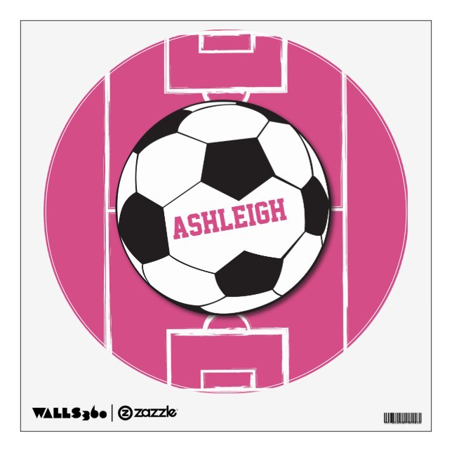 Personalized Soccer Ball and Field Pink Wall Decal (Front)