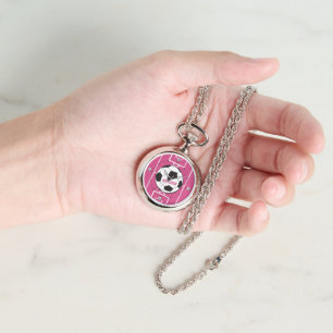 Personalized Soccer Ball and Field Pink Watch