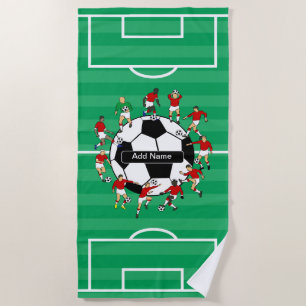 Personalized soccer ball and players beach towel