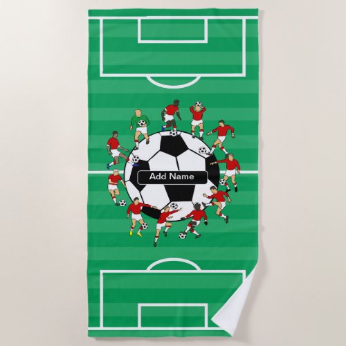 Personalized soccer ball and players beach towel