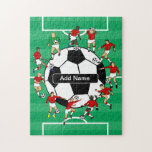 Personalized Soccer Ball and Players Jigsaw Puzzle<br><div class="desc">Personalized soccer design featuring soccer players and soccer ball fully personalized with the name of your choice. If you would like players in a different color uniform / kit or if would you like this design on a product not already offered, please contact us via our store prior to purchase....</div>