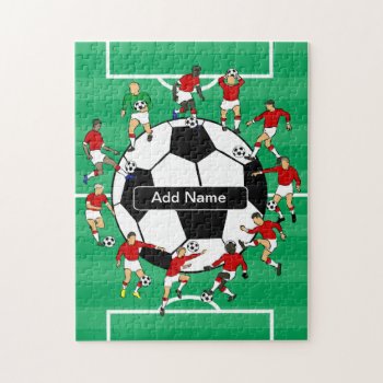 Personalized Soccer Ball And Players Jigsaw Puzzle by giftsbonanza at Zazzle