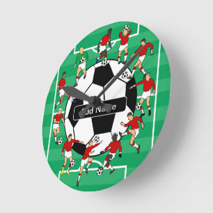 Personalized soccer ball and players round clock