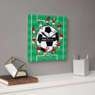 Personalized soccer ball and players square wall clock