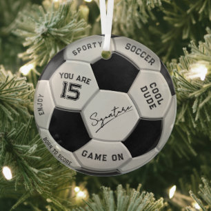 Personalized Soccer Ball Birthday Age Name Text Glass Ornament