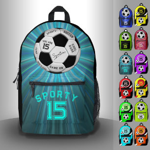 Personalized Soccer Ball Birthday Age Name Text Printed Backpack