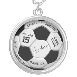 Personalized Soccer Ball Birthday Age Name Text Silver Plated Necklace