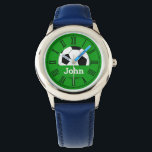 Personalized Soccer ball, football fan kids watch<br><div class="desc">Watch: Custom watch with football ball on a green field and personalized text or name "John" - football, soccer watches for little players</div>