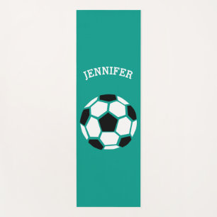 Personalized Soccer Ball Geometric Green Kids Yoga Mat
