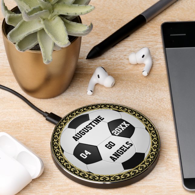 Personalized Soccer Ball Gold Gifts Wireless Charger (Desk 2)