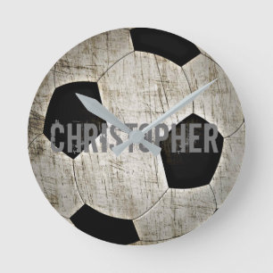 Personalized Soccer Ball Grunge Style Clock