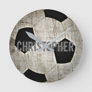 Personalized Soccer Ball Grunge Style Clock
