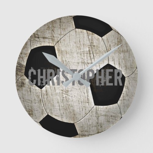 Personalized Soccer Ball Grunge Style Clock