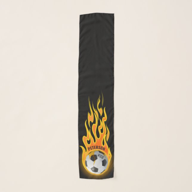 Personalized Soccer Ball in Flames Team Player  Scarf (Front)